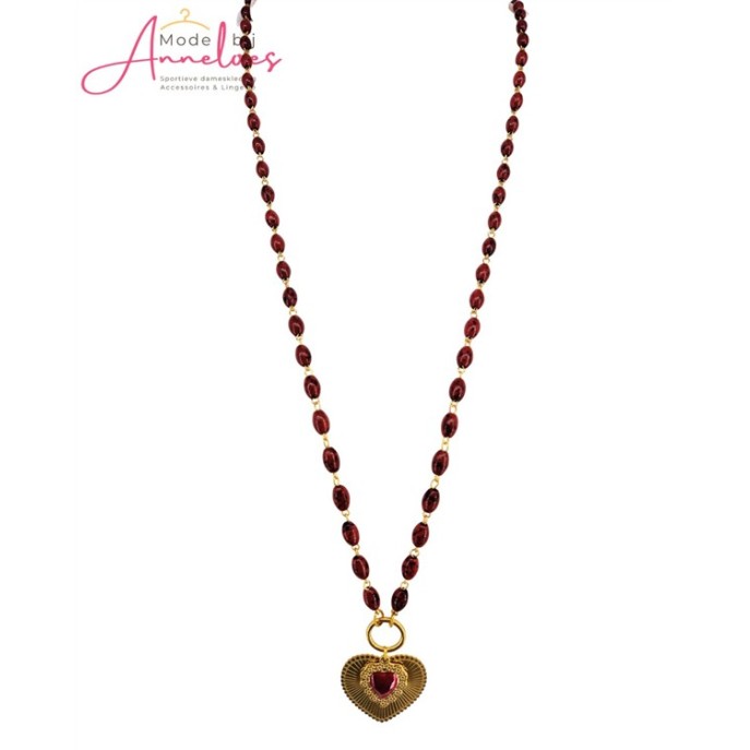 Bijoux Ketting lang 8123770 groot hart Rood mix